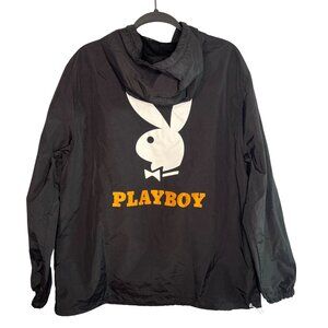 Playboy x Pacsun Black Nylon 1/4 Zip Windbreaker Hoodie Size Large Spellout